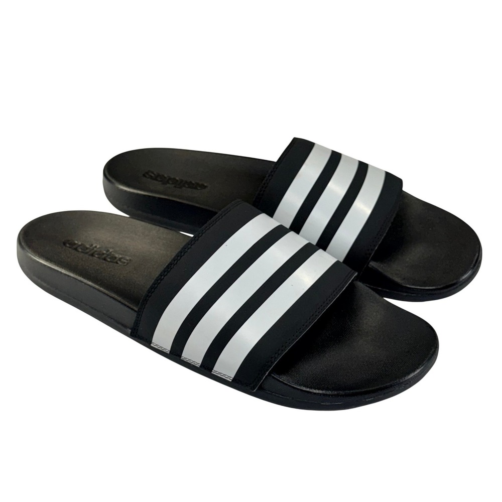 Adidas Adilette Shower Slides Mens 13 Black White Cloudfoam Sporty Casual Sandal